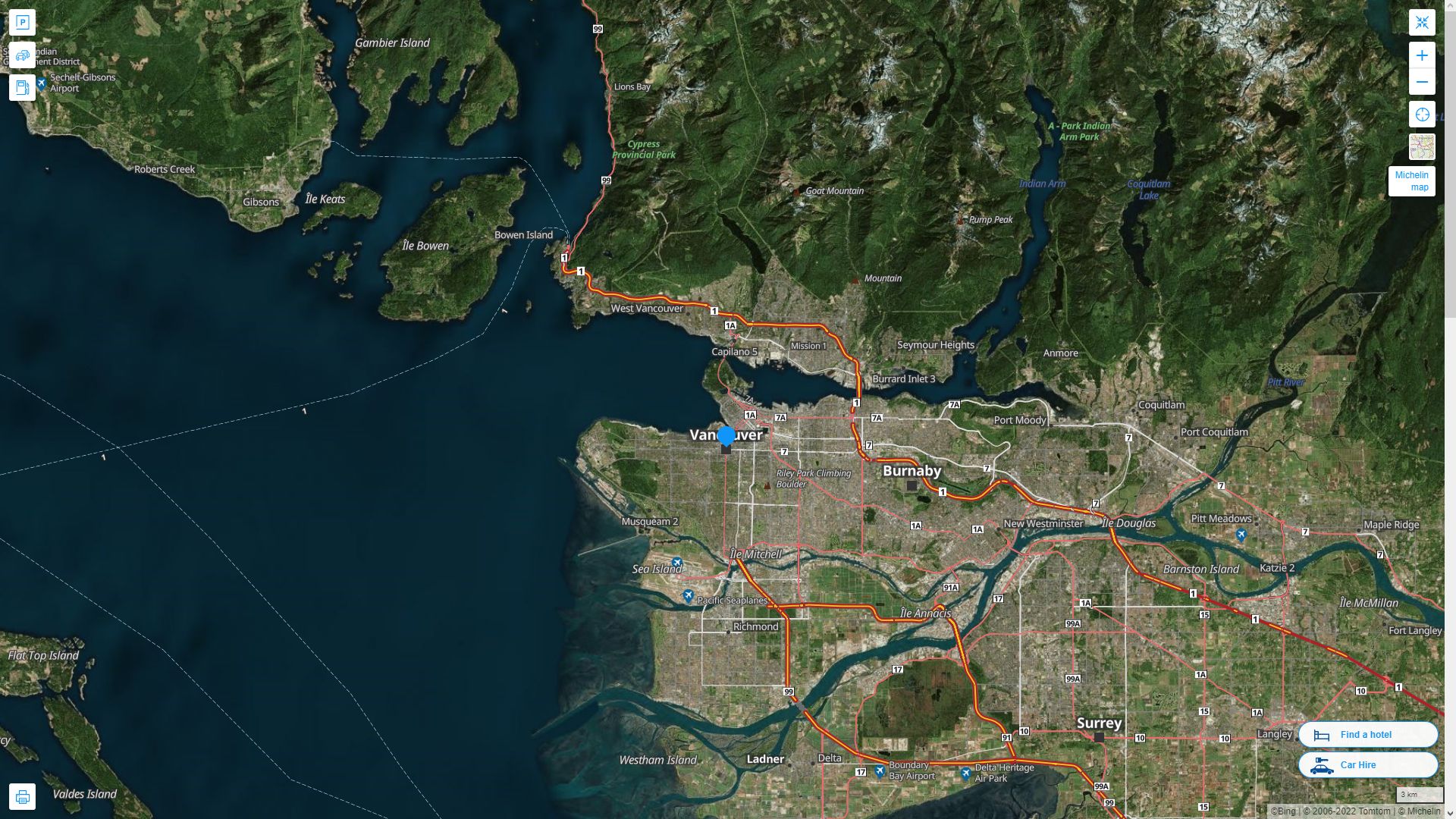 Vancouver Canada Autoroute et carte routiere avec vue satellite